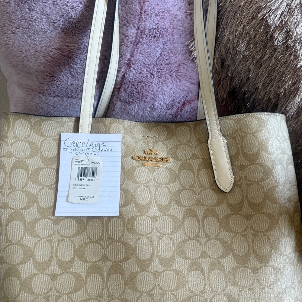 Coach Cream Canvas Monogram Tote Bag